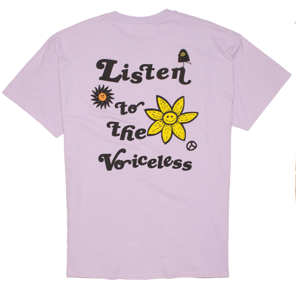 DOL (Divisionoflabor) Listen to the voiceless graphic printed on back of shirt.