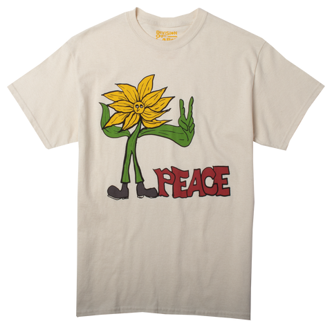 Peace flower printed on the front 100% heavy cotton Natural color Crew neck short sleeve t-shirt ALT4960 FRONT